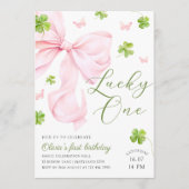 Lucky One Pink Bow 1st Birthday Invitation Einladung (Vorderseite)