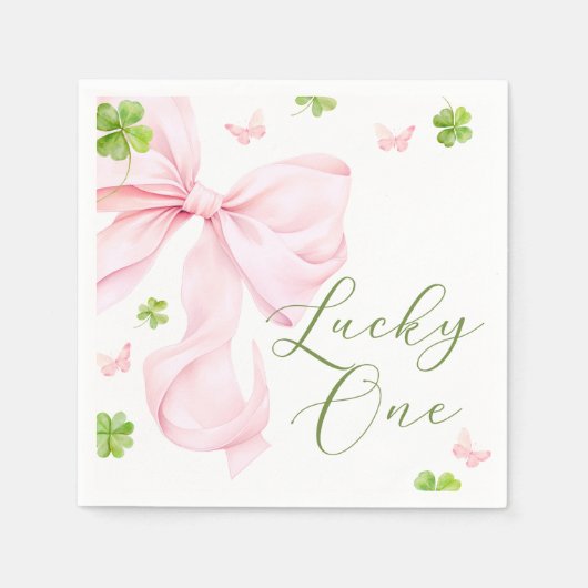 Lucky One Pink Bow 1st Birthday Serviette (Vorderseite)