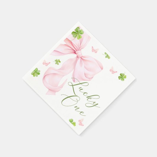 Lucky One Pink Bow 1st Birthday Serviette (Ecke)