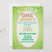 Lucky One Pink Shamrock Rainbow 1st Birthday Einladung (Vorderseite)