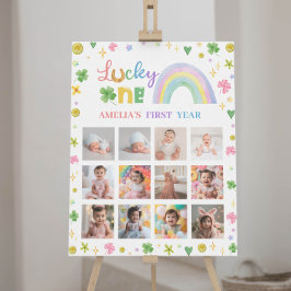 Lucky One Rainbow Birthday Photo Milestone Sign Poster