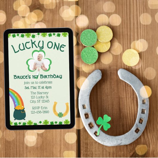 Lucky One, Shamrock Picture 1st Birthday Einladung
