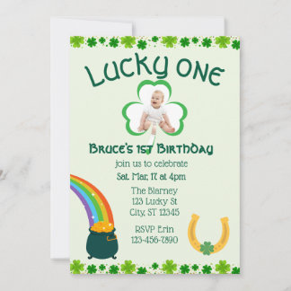 Lucky One, Shamrock Picture 1st Birthday Einladung