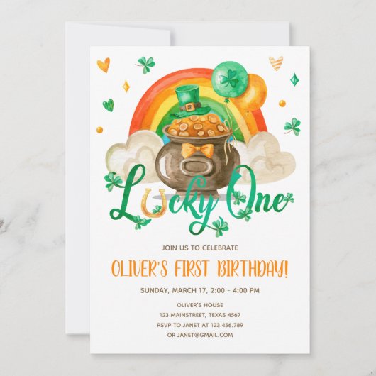 Lucky One St. Patrick's Day Boy First Birthday Inv Einladung (Vorderseite)
