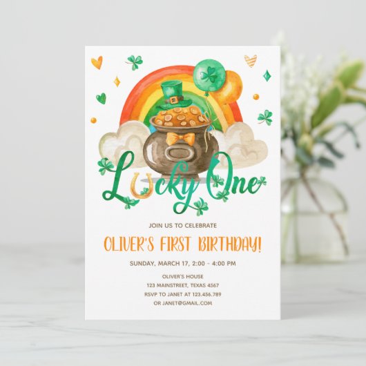 Lucky One St. Patrick's Day Boy First Birthday Inv Einladung (Stehend Vorderseite)
