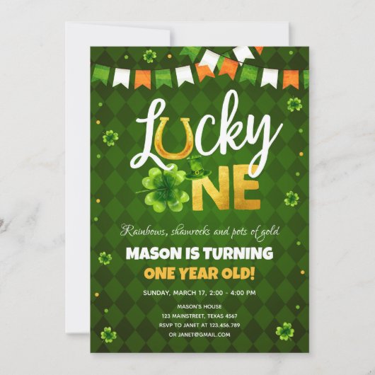 Lucky One St. Patrick's Day Boy First Birthday Inv Einladung (Vorderseite)