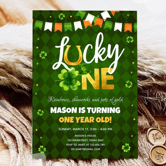 Lucky One St. Patrick's Day Boy First Birthday Inv Einladung