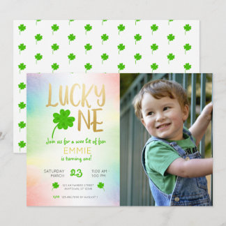 Lucky One St. Patricks Day Kleeblatt Foto Geburtst Einladung