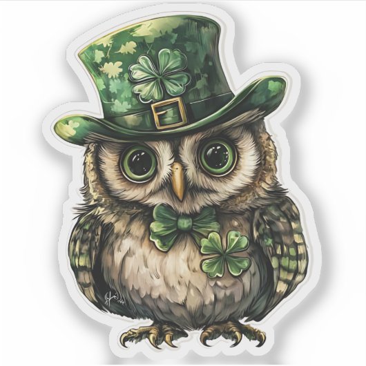 Lucky Owl St. Patrick's Day Sticker (Vorderseite)