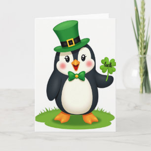 Lucky Penguin Grüner Zylinder Kartengruß Karte