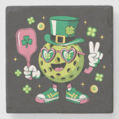 Lucky Pickleball Hat Irish Shamrock Steinuntersetzer (Vorderseite)