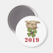 Lucky Pig mit Klee im Mund - Jahr des Schweins Magnet (Vorderseite/Rückseite)