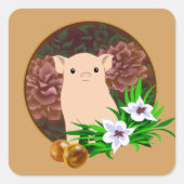 Lucky Pig Quadratischer Aufkleber (Vorderseite)