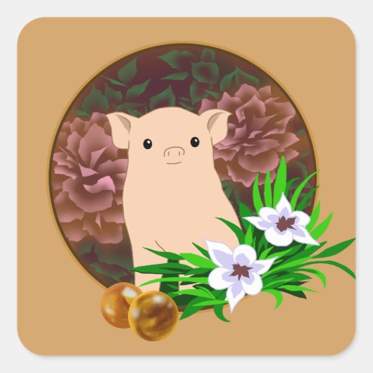 Lucky Pig Quadratischer Aufkleber (Vorderseite)