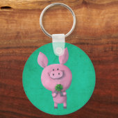 Lucky pig with lucky four leaf clover schlüsselanhänger (Vorderseite)