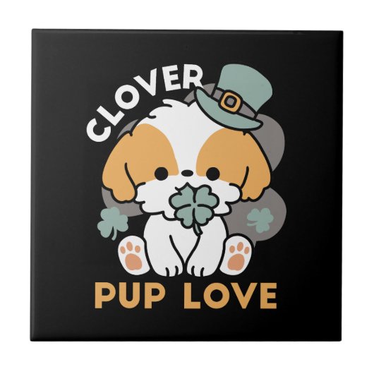 Lucky Pup mit Clover - St. Patrick's Day Gift Fliese (Vorderseite)