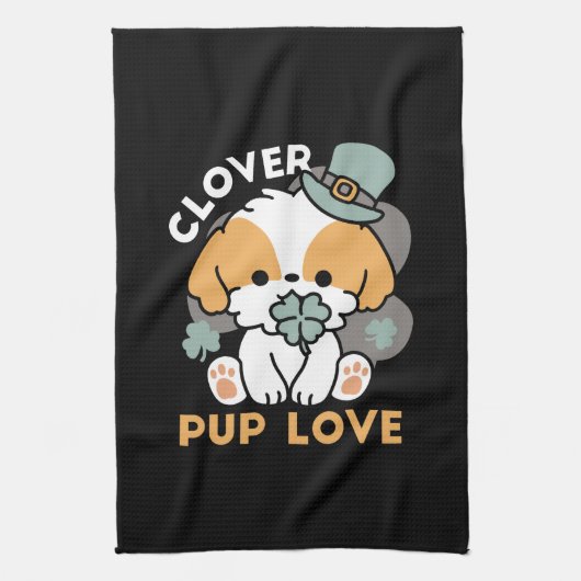 Lucky Pup mit Clover - St. Patrick's Day Gift Geschirrtuch (Vertikal)
