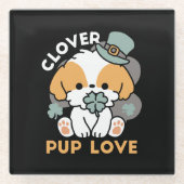 Lucky Pup mit Clover - St. Patrick's Day Gift Glasuntersetzer (Vorderseite)