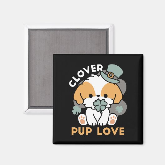Lucky Pup mit Clover - St. Patrick's Day Gift Magnet (Vorderseite/Rückseite)
