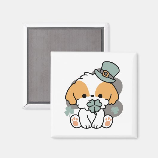 Lucky Pup mit Clover - St. Patrick's Day Gift Magnet (Vorderseite/Rückseite)
