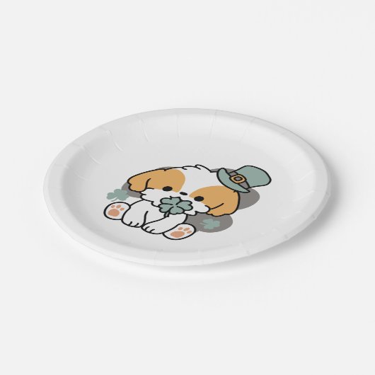 Lucky Pup mit Clover - St. Patrick's Day Gift Pappteller (Schrägansicht)