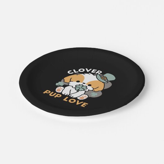 Lucky Pup mit Clover - St. Patrick's Day Gift Pappteller (Schrägansicht)