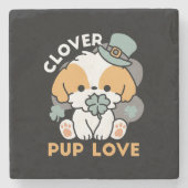 Lucky Pup mit Clover - St. Patrick's Day Gift Steinuntersetzer (Vorderseite)