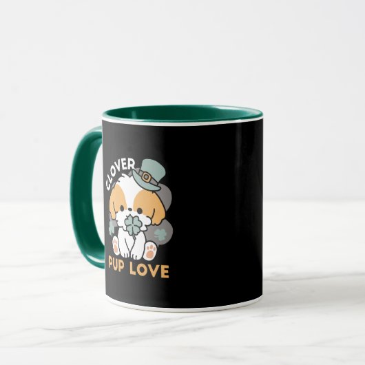 Lucky Pup mit Clover - St. Patrick's Day Gift Tasse (Vorderseite Links)