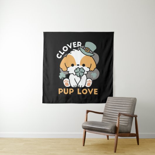 Lucky Pup mit Clover - St. Patrick's Day Gift Wandteppich (Beispiel)