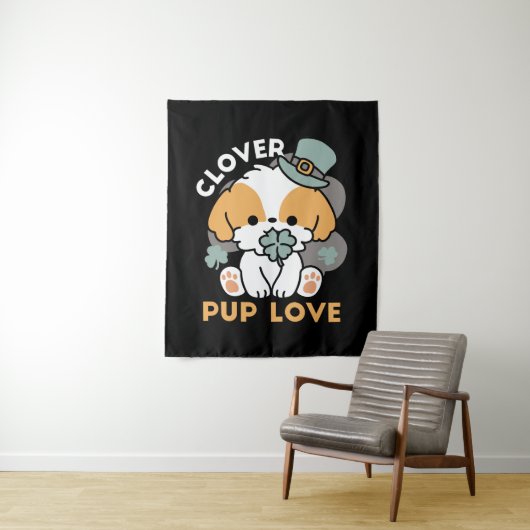 Lucky Pup mit Clover - St. Patrick's Day Gift Wandteppich (Beispiel)