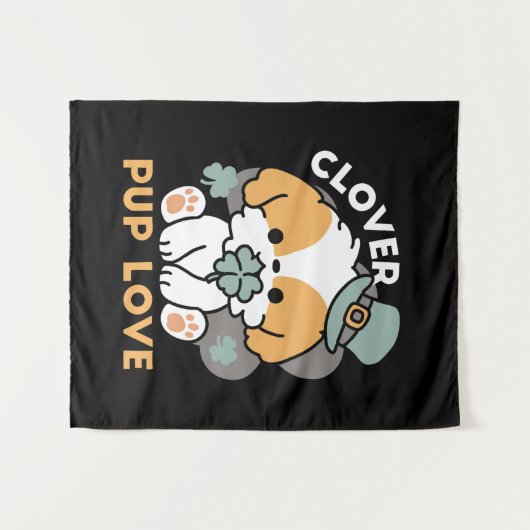 Lucky Pup mit Clover - St. Patrick's Day Gift Wandteppich (Vorderseite (Horizontal))