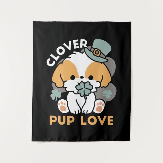 Lucky Pup mit Clover - St. Patrick's Day Gift Wandteppich (Vorderseite)