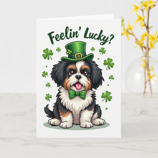Lucky Puppy Clover Pattern Card Karte (Gelbe Blume)