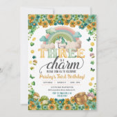 Lucky Rainbow Unicorn Three ist ein Scharm Geburts Einladung (Vorderseite)