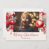 Lucky Red Poinsettia Foto Feiertagskarte (Vorderseite)