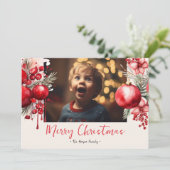 Lucky Red Poinsettia Foto Feiertagskarte (Stehend Vorderseite)