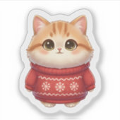 Lucky Red Sweater Cat – Your Cozy Wealth-Attractin Aufkleber (Vorderseite)