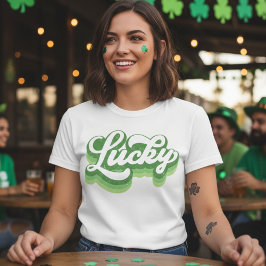 Lucky Retro Green und White St Patrick's Day T-Shirt