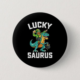 Lucky Saurus Dinosaur T Rex St Patrick's Day Button