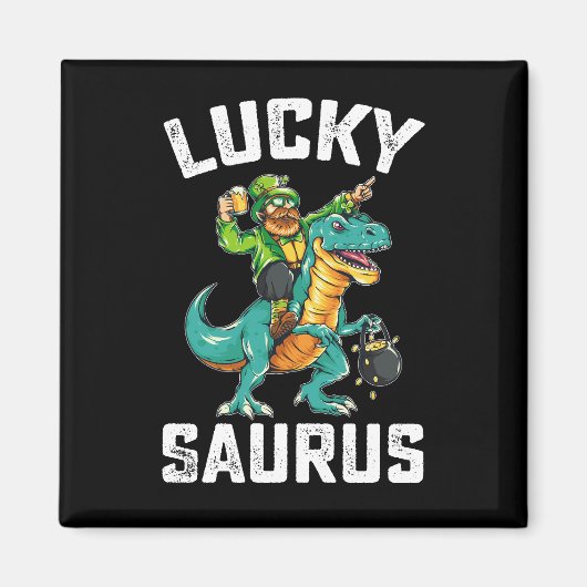 Lucky Saurus Dinosaur T Rex St Patrick's Day Magnet (Vorne)