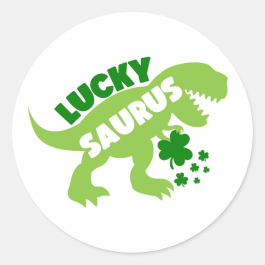 Lucky Saurus ☘️ 🦖 Runder Aufkleber (Vorderseite)