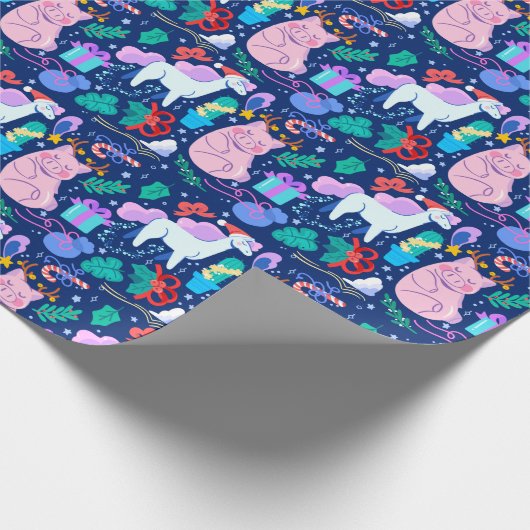 Lucky Schweine und Einhorn Geschenkpapier (Ecke)