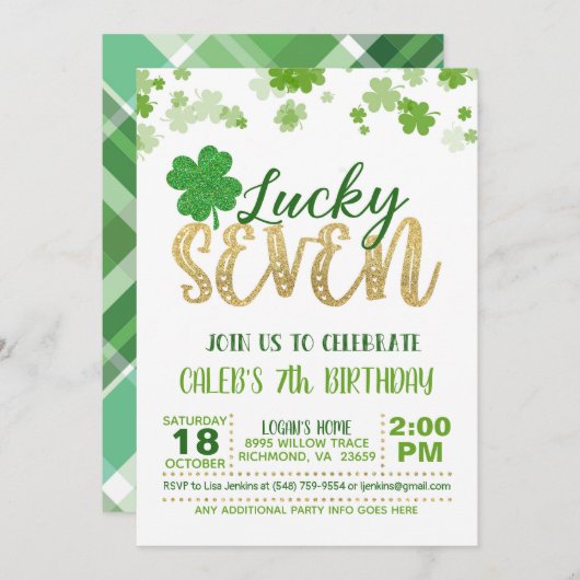 Lucky Seven Birthday Einladung (Vorne/Hinten)