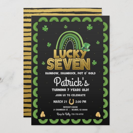 Lucky Seven Birthday Einladung St Patty's Day (Vorne/Hinten)
