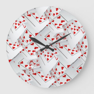 Lucky Sevens Diamonds and Hearts Poker Cards, Große Wanduhr