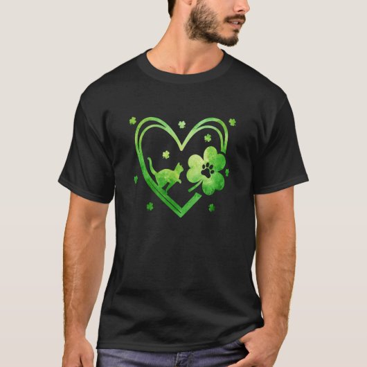 Lucky Shamrock Heart Cat Paw Print For St Paddy's T-Shirt (Vorderseite)