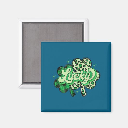 Lucky Shamrock Leopard,checkered Patricks Day Funn Magnet (Vorderseite/Rückseite)