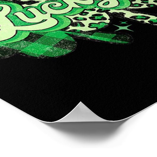 Lucky Shamrock Leopard,checkered Patricks Day Funn Poster (Ecke)