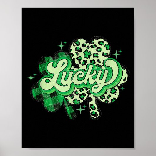 Lucky Shamrock Leopard,checkered Patricks Day Funn Poster (Vorne)