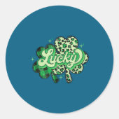 Lucky Shamrock Leopard,checkered Patricks Day Funn Runder Aufkleber (Vorderseite)